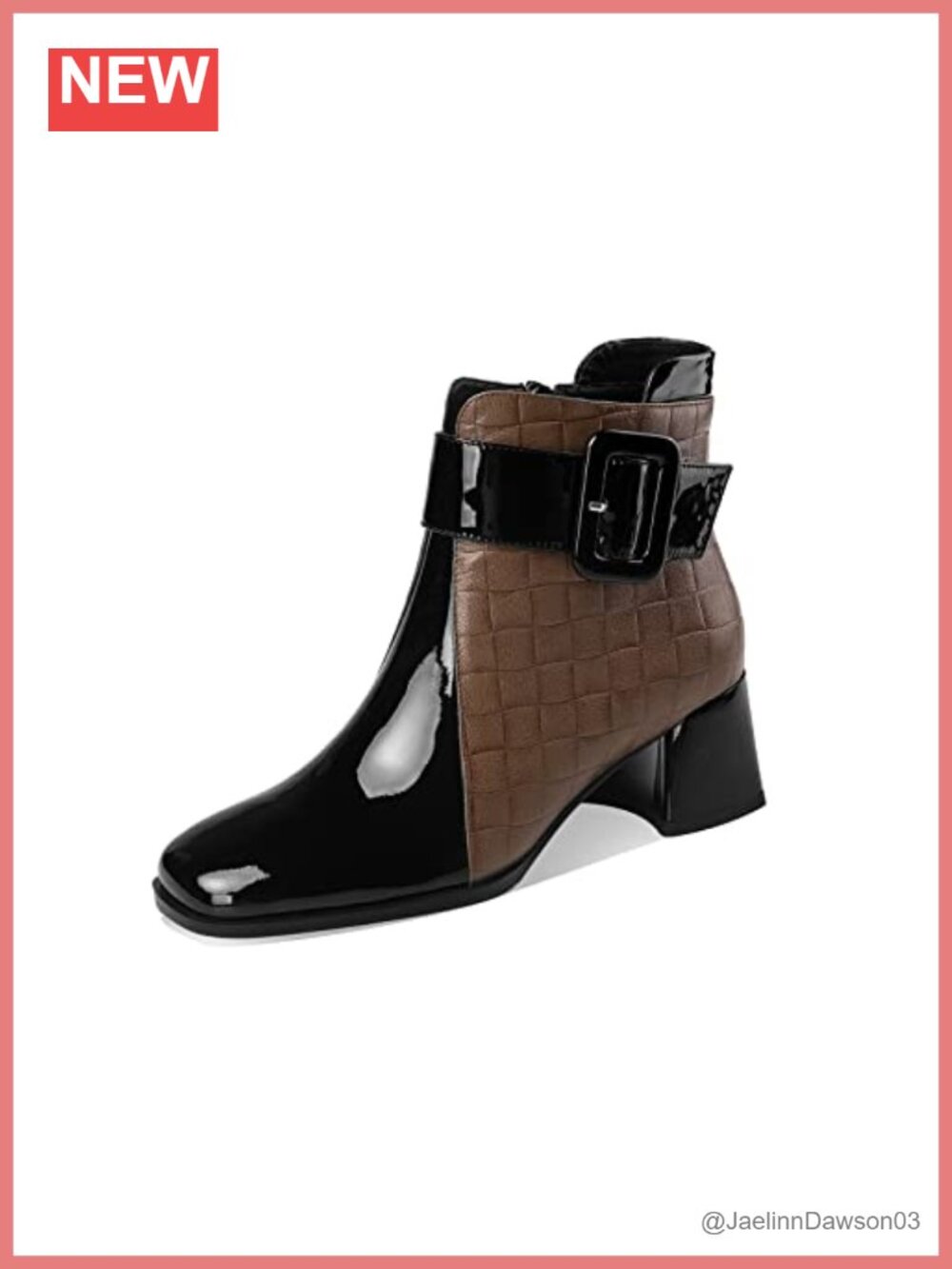 Genuine Leather Ankle Boots Chunky Block Heel Zip Buckle Bootie